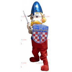 Mascotte vichinga baffuta con il suo casco e scudo -