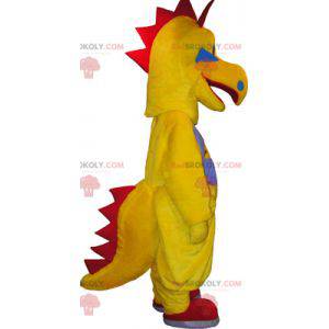 Mascotte di creatura divertente dinosauro giallo e rosso -