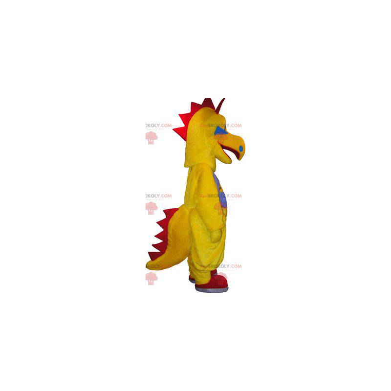Geel en rood dinosaurus grappig schepsel mascotte -