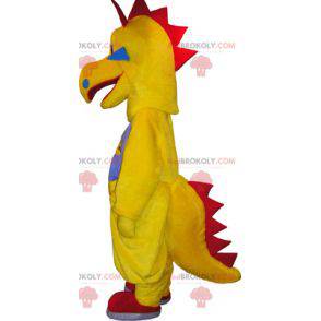 Mascotte di creatura divertente dinosauro giallo e rosso -