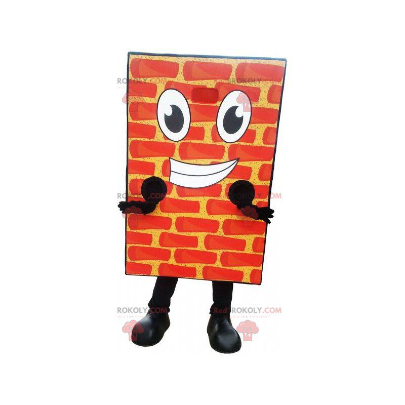 Mascote gigante e sorridente de tijolo vermelho - Redbrokoly.com