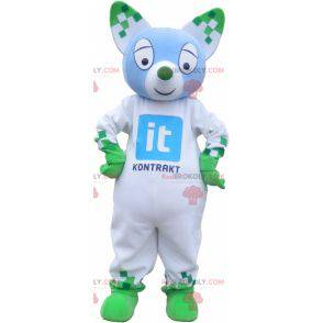 Mascote gato branco e verde com orelhas pontudas -