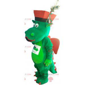 Mascotte drago verde e rosso con un cappello - Redbrokoly.com