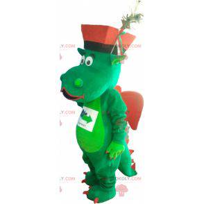 Groene en rode draakmascotte met een hoed - Redbrokoly.com