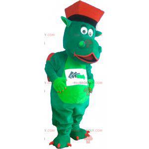 Grøn og rød drage maskot med hat - Redbrokoly.com