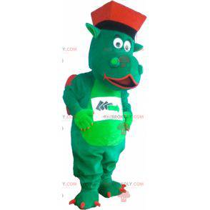 Mascote dragão verde e vermelho com um chapéu - Redbrokoly.com