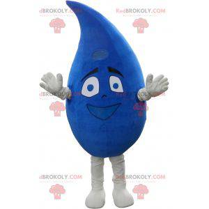 Mascotte gigante e sorridente di goccia d'acqua blu -