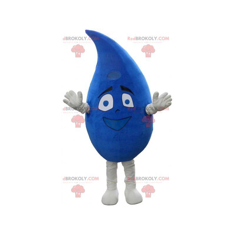Mascota de gota de agua azul gigante y sonriente -