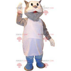 Mascotte de chat gris et blanc géant en marcel - Redbrokoly.com