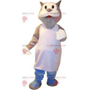 Mascotte de chat gris et blanc géant en marcel - Redbrokoly.com