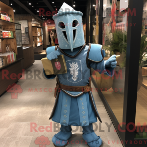 Teal Medieval Knight mascot...