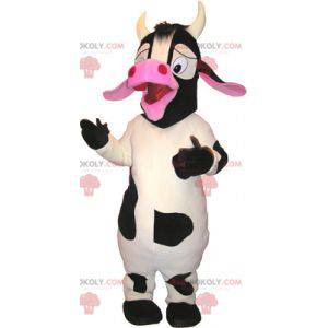 Mascotte de grosse vache blanche noire et rose - Redbrokoly.com