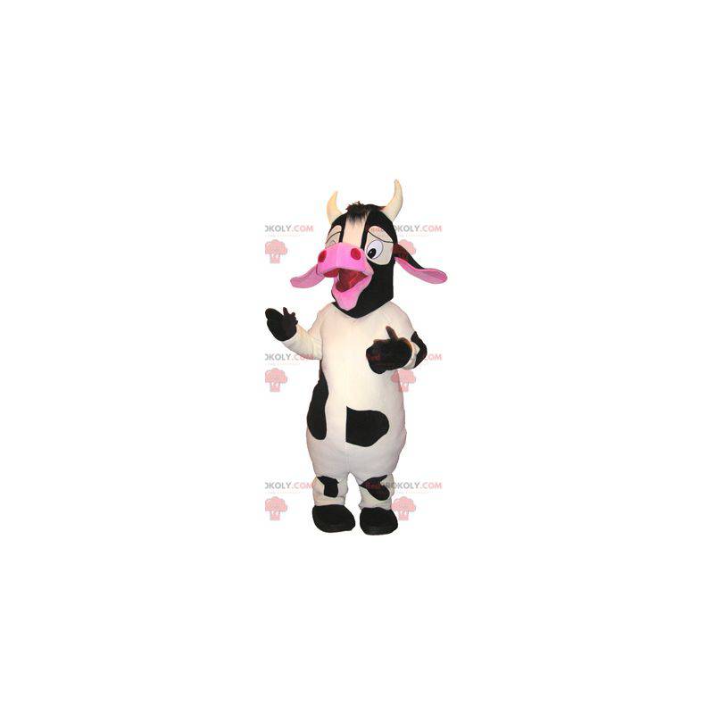 Mascotte de grosse vache blanche noire et rose - Redbrokoly.com