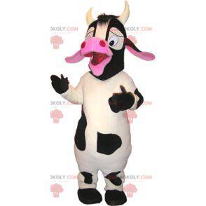 Mascotte de grosse vache blanche noire et rose - Redbrokoly.com