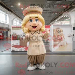 Fantasia de mascote de rainha bege com bermuda cargo e boinas - Rainha Mascotes - REBROKO_221257 - RedBrokoly.com