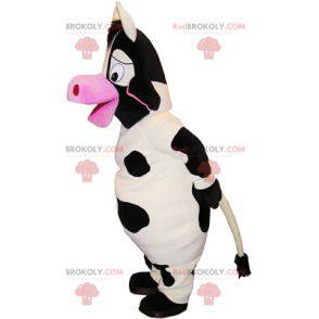 Mascotte de grosse vache blanche noire et rose - Redbrokoly.com