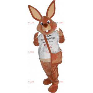 Bruin konijn mascotte met een tas - Redbrokoly.com