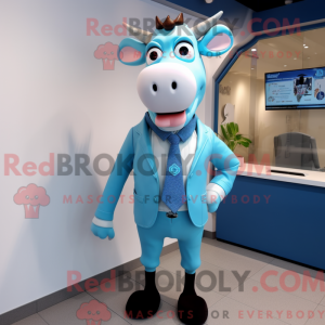 Sky Blue Jersey Cow maskot...