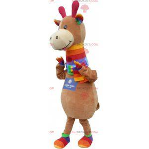 Mascote de dinossauro marrom e colorido muito fofo -