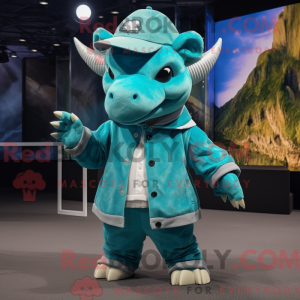 Cyan Triceratops maskot...