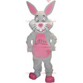 Grå og lyserød kaninmaskot med store ører - Redbrokoly.com