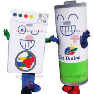 2 mascots 1 laundry-type cardboard brick and 1 giant stack -