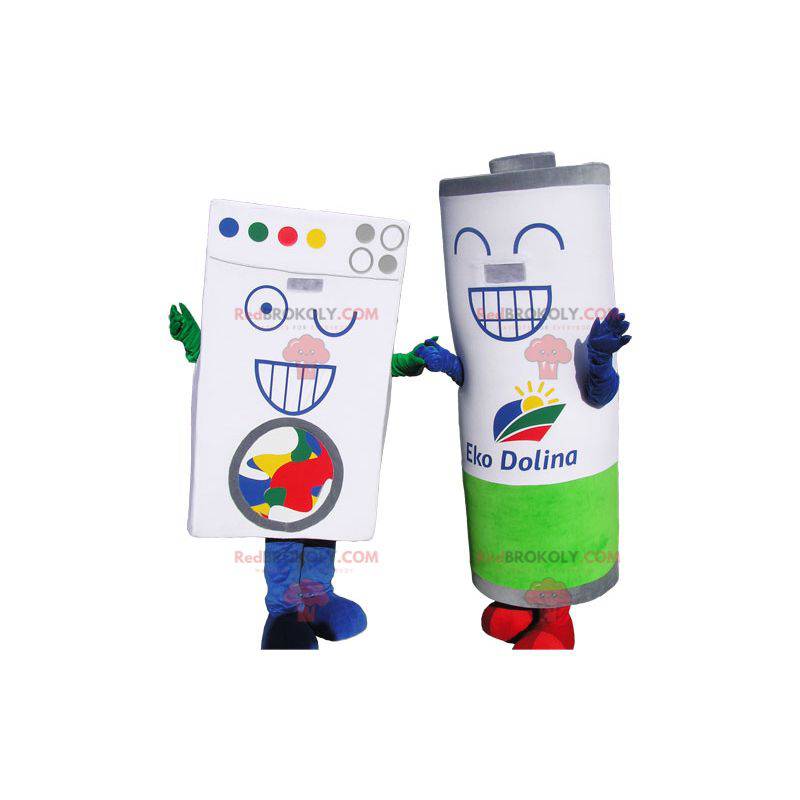 2 mascots 1 laundry-type cardboard brick and 1 giant stack -