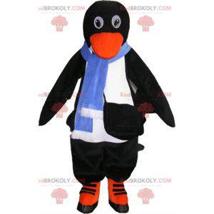 Realistic black and white penguin mascot with accessories -
