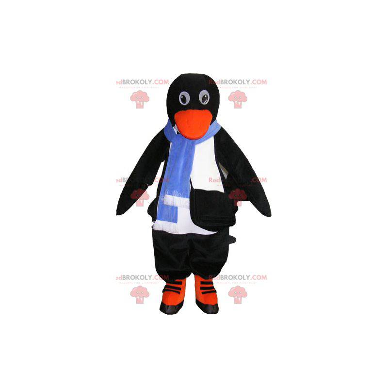 Realistic black and white penguin mascot with accessories -