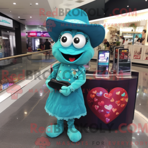 Teal Heart maskotdraktfigur...