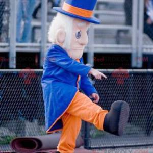 Mascotte de vieil homme bien habillé avec un chapeau -