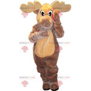 Gray and beige caribou elk deer mascot. Giant reindeer -