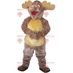 Graues und beige Karibu Elch Hirsch Maskottchen. Riesiges