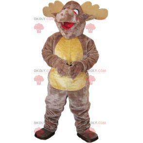 Mascote de veado alce cinza e bege. Rena gigante -