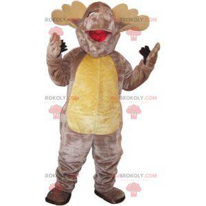 Mascote de veado alce cinza e bege. Rena gigante -
