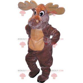Mascote de veado alce cinza e bege. Rena gigante -