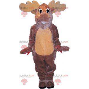 Graues und beige Karibu Elch Hirsch Maskottchen. Riesiges