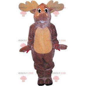Mascote de veado alce cinza e bege. Rena gigante -