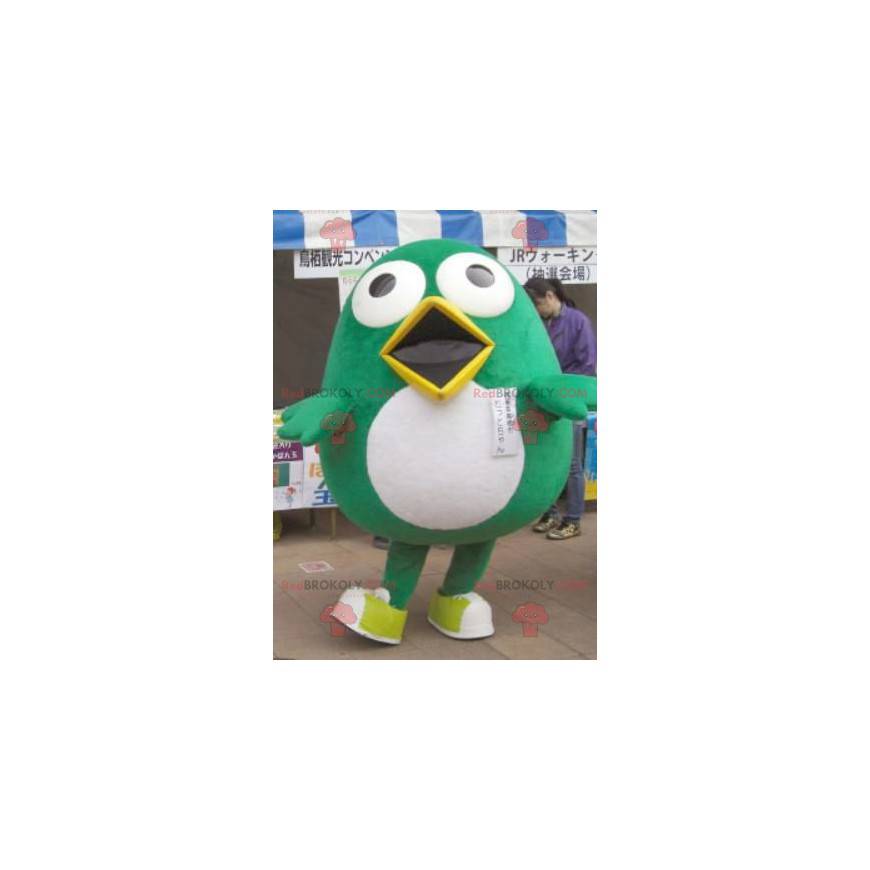 Mascot stor sjov grøn og hvid fugl - Redbrokoly.com