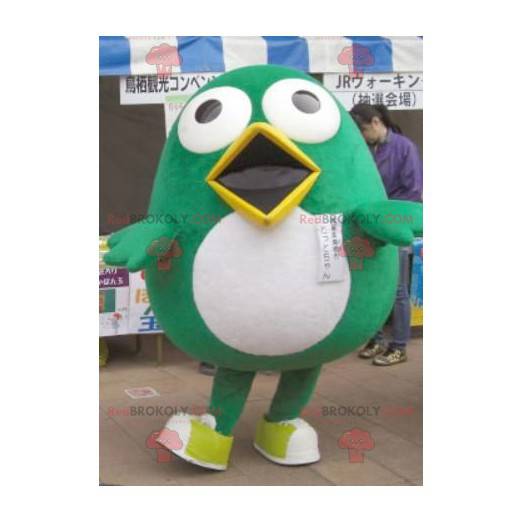 Mascote grande pássaro verde e branco engraçado - Redbrokoly.com