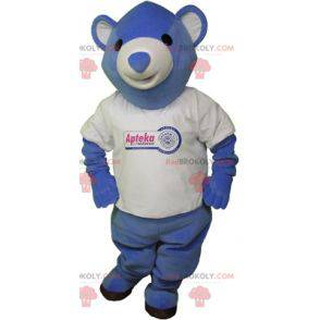 Blaues und weißes Teddybärmaskottchen. Blauer und weißer Bär -