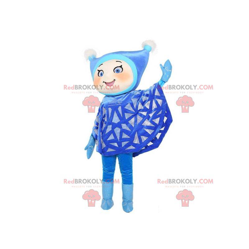 Meisje mascotte gekleed in blauw met een pet - Redbrokoly.com