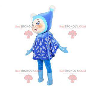 Menina mascote vestida de azul com um boné - Redbrokoly.com