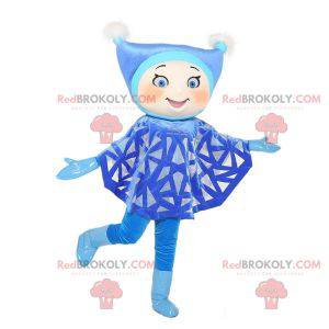 Menina mascote vestida de azul com um boné - Redbrokoly.com