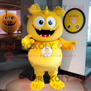 Geel demon-mascottekostuum...
