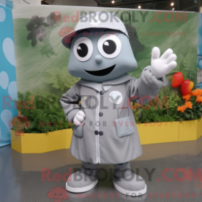 Fantasia de mascote de cereja cinza com capa de chuva e cintos - Mascotes cereja - REBROKO_222077 - RedBrokoly.com