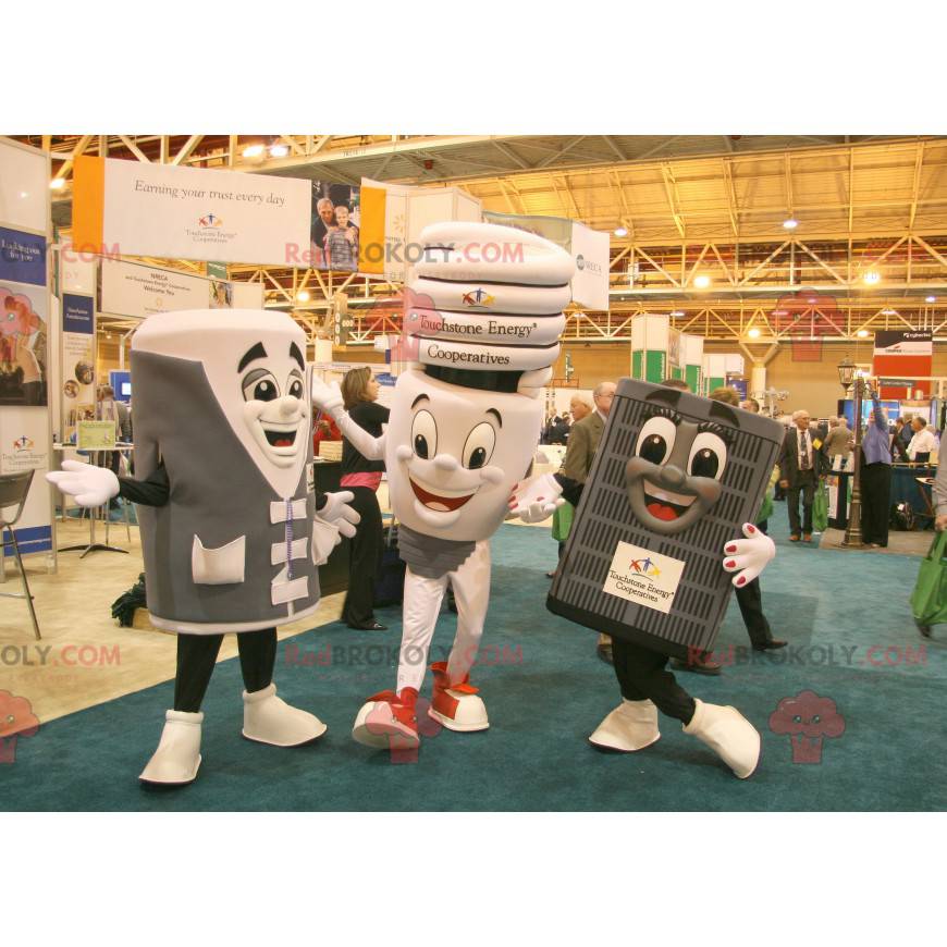 3 mascots of light bulb and household appliances -