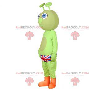 Groene buitenaardse mascotte met een Britse slip -