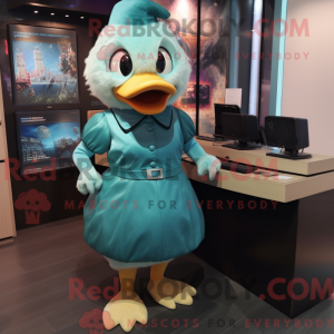 Teal Duck mascot costume...