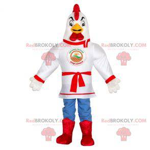 Mascot white rooster dressed in a kimono. Chicken mascot -
